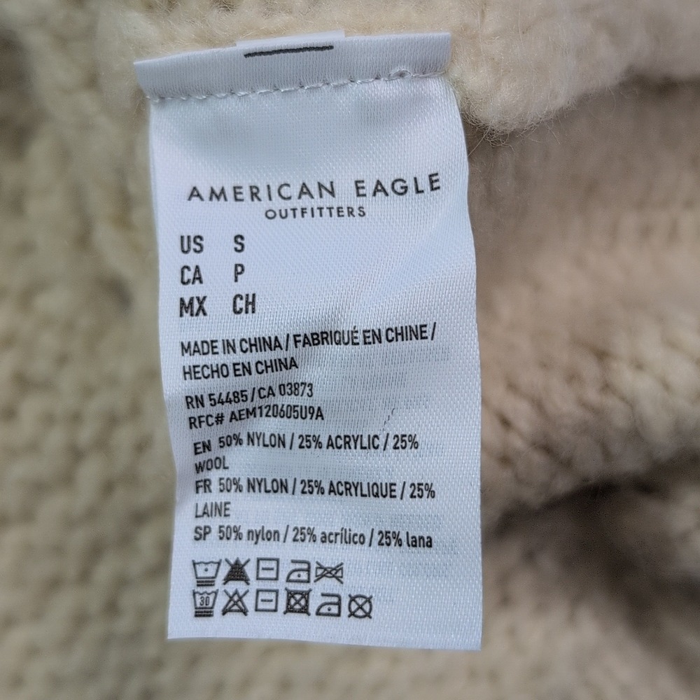 American Eagle Women Cream Wool Blend Pointelle Bobble Chunky Knit Sweater Small - Picture 8 of 9